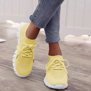 women's knitted breatable lace-up tennis shoes