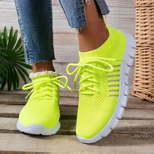 women's knitted breatable lace-up tennis shoes