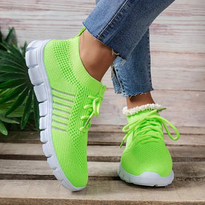 women's knitted breatable lace-up tennis shoes