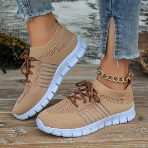 women's knitted breatable lace-up tennis shoes