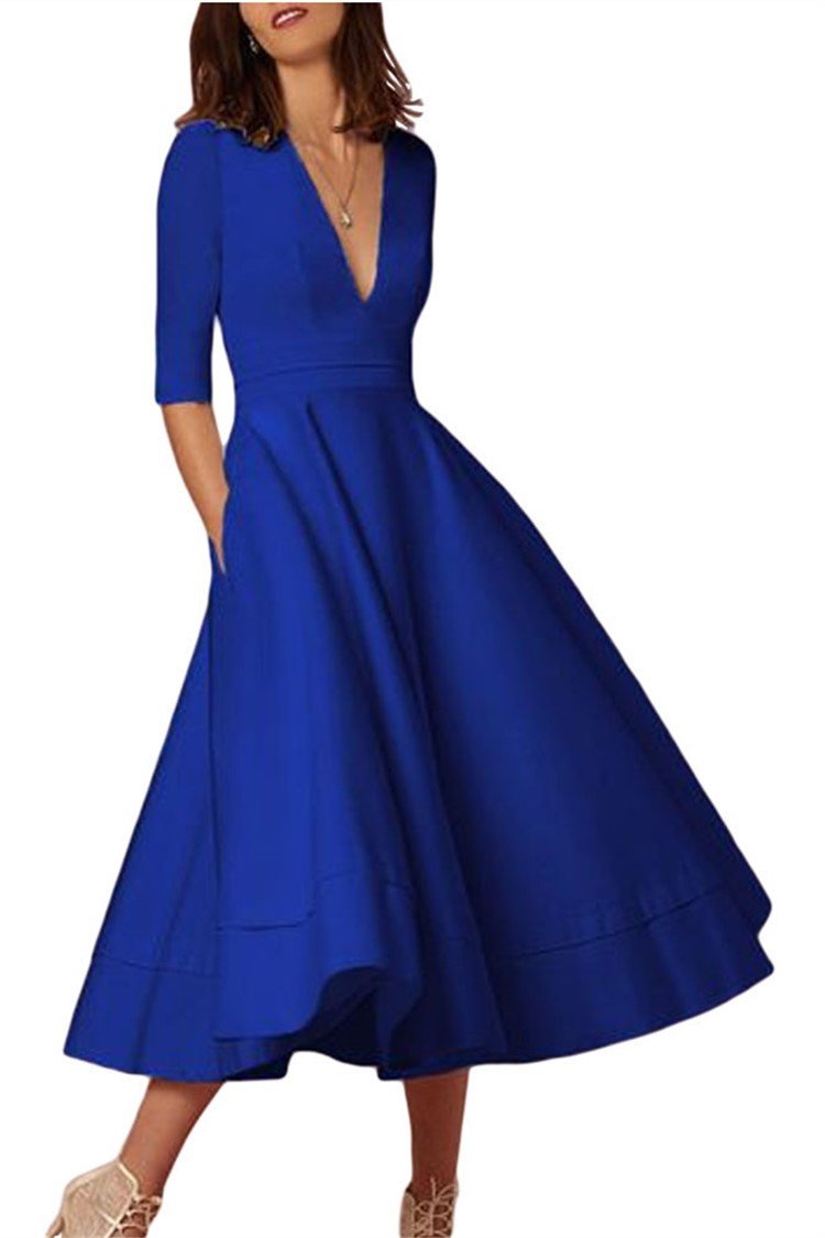 Daily 3/4 Sleeve Paneled Prom Dress - GetComfyShoes