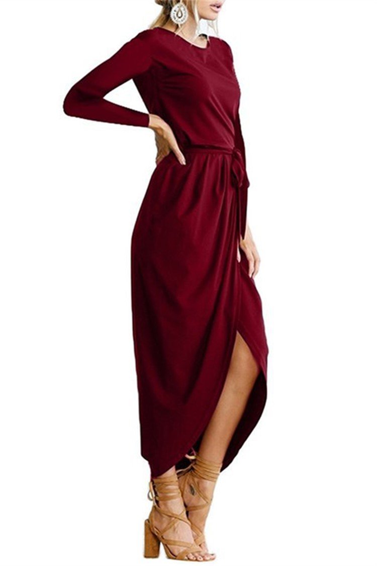 Long-sleeved Irregular Solid Fall Dress - GetComfyShoes