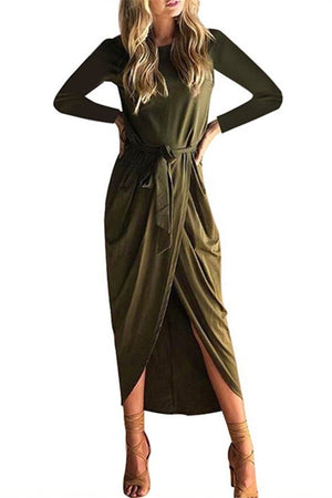 Long-sleeved Irregular Solid Fall Dress - GetComfyShoes