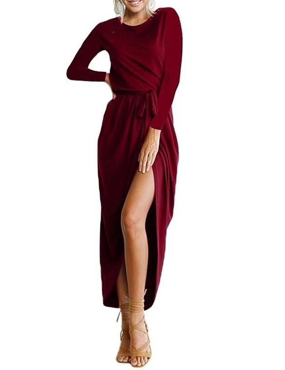 Long-sleeved Irregular Solid Fall Dress - GetComfyShoes