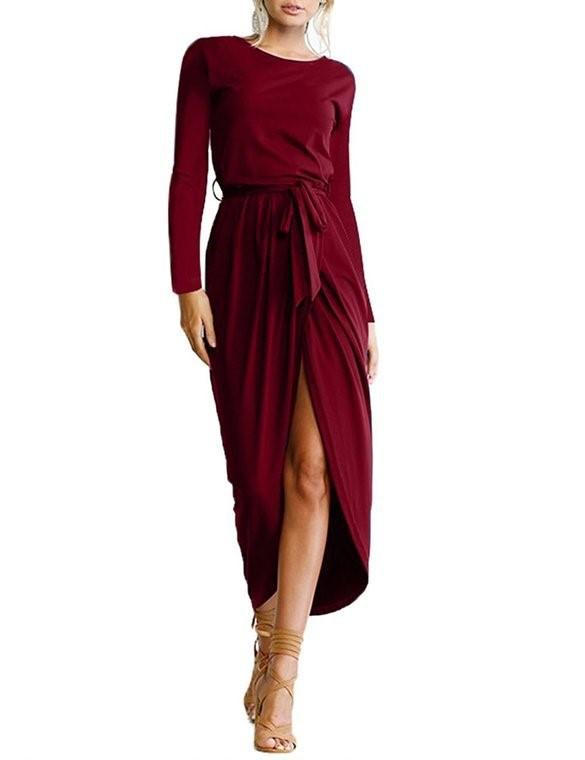 Long-sleeved Irregular Solid Fall Dress - GetComfyShoes