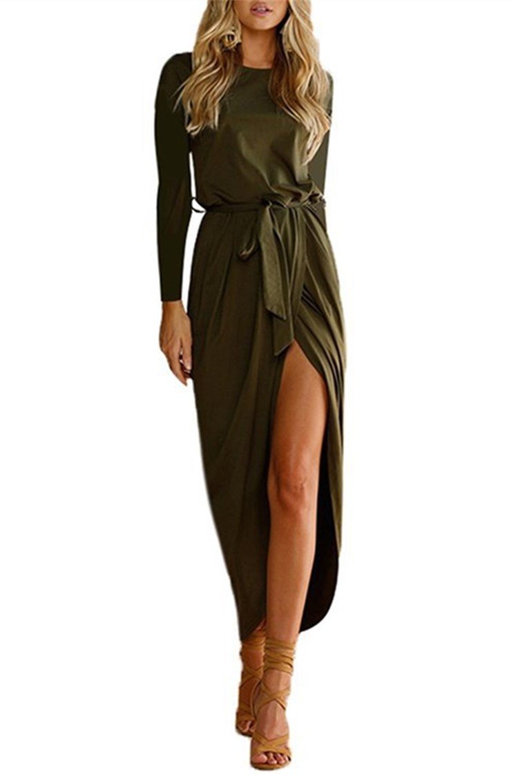 Long-sleeved Irregular Solid Fall Dress - GetComfyShoes