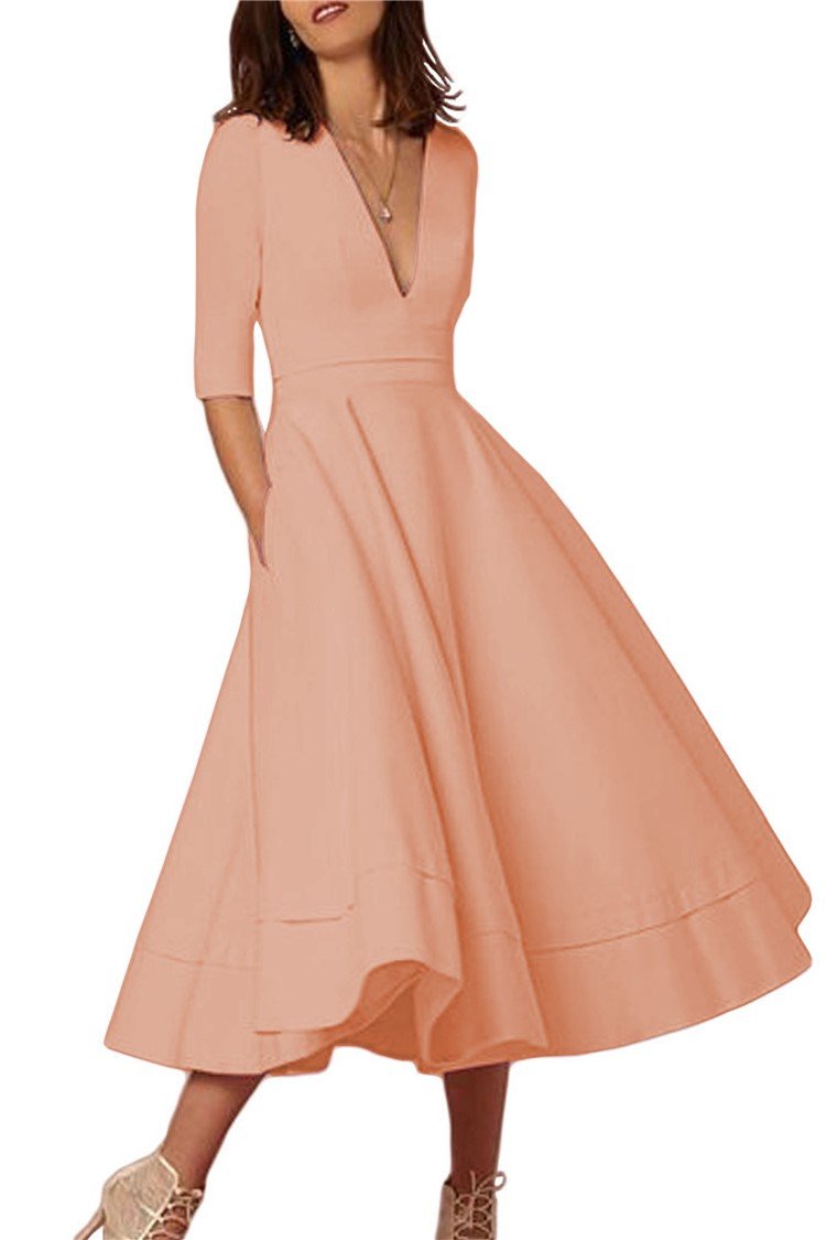 Daily 3/4 Sleeve Paneled Prom Dress - GetComfyShoes