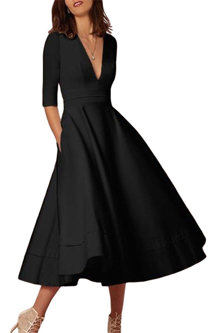 Daily 3/4 Sleeve Paneled Prom Dress - GetComfyShoes