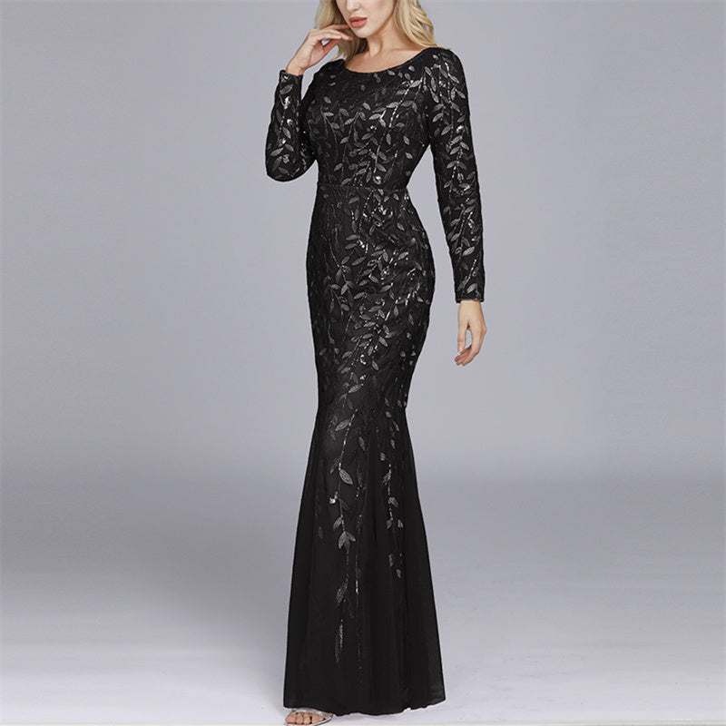 Premium mermaid long dress sequins long sleeves dress | Fall winter spring cocktail party dress evening gowns