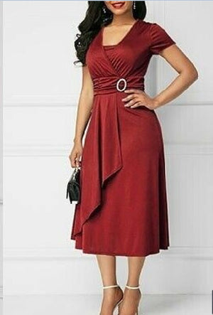 Summer short sleeves peplum flare midi dress | Elegant evening cocktail party dress