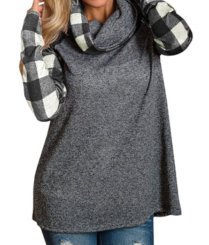 Turtleneck Plaid Pullover Sweatshirt - GetComfyShoes
