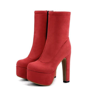 Women chunky high heel fashion short platform boots