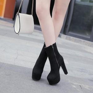 Women chunky high heel fashion short platform boots