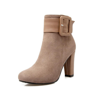 Women short buckle strap chunky high heel ankle boots