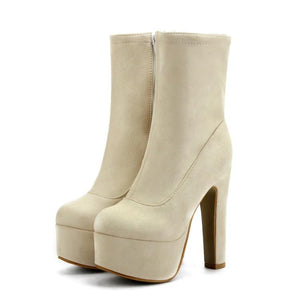 Women chunky high heel fashion short platform boots