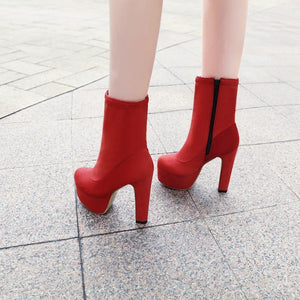 Women chunky high heel fashion short platform boots