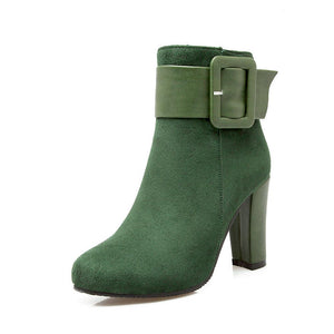 Women short buckle strap chunky high heel ankle boots