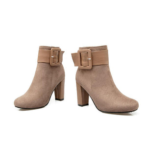 Women short buckle strap chunky high heel ankle boots