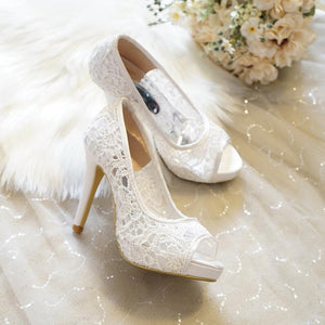 White lace peep toe wedding stiletto heels comfy walking
