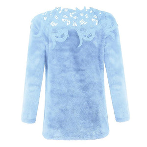 Women lace flower hollow solid color pullover sweater