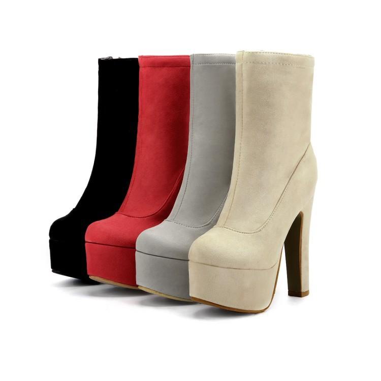 Women chunky high heel fashion short platform boots