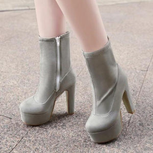 Women chunky high heel fashion short platform boots