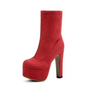 Women chunky high heel fashion short platform boots