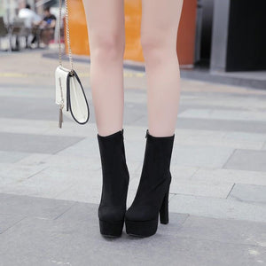 Women chunky high heel fashion short platform boots