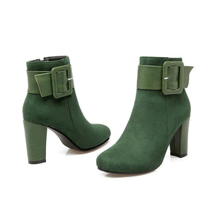 Women short buckle strap chunky high heel ankle boots