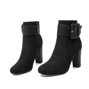 Women short buckle strap chunky high heel ankle boots