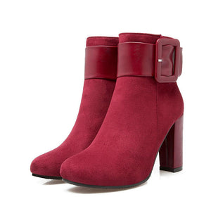 Women short buckle strap chunky high heel ankle boots