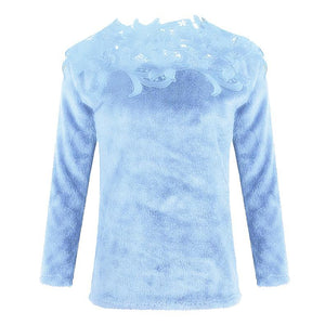 Women lace flower hollow solid color pullover sweater