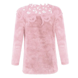 Women lace flower hollow solid color pullover sweater