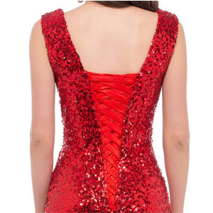 Women off shoulder v neck fishtail maxi party sequin dress