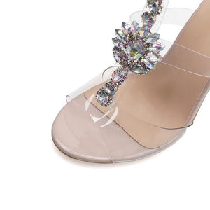 Women clear strap roman stiletto high heel rhinestone heels