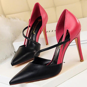 Women color block side cut pointed toe stiletto high heels