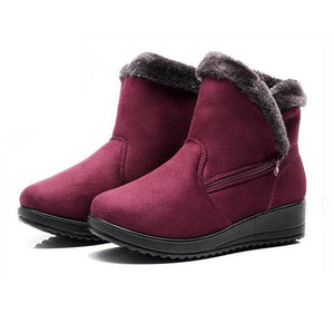 Women Chunky Heel Wedge Zipper Lining Faux Fur Keep Warm Winter Snow Boots