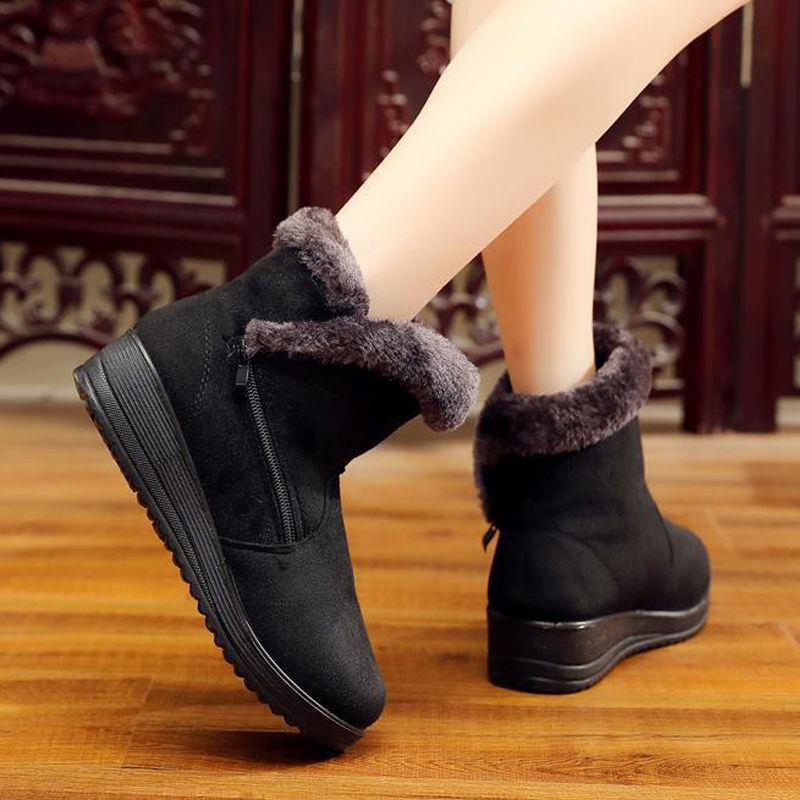 Women Chunky Heel Wedge Zipper Lining Faux Fur Keep Warm Winter Snow Boots