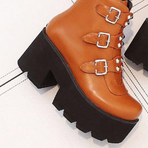 Women buckle strap chunky platform ankle short boots