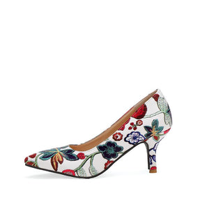 Women embroidered flower pointed toe fashion high heels