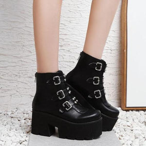 Women buckle strap chunky platform ankle short boots