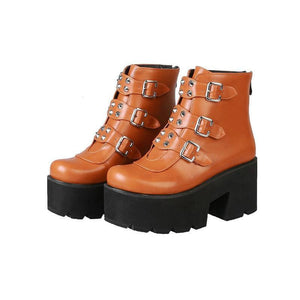 Women buckle strap chunky platform ankle short boots