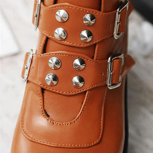 Women buckle strap chunky platform ankle short boots