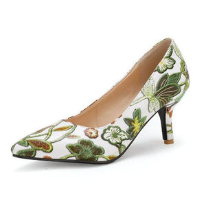 Women embroidered flower pointed toe fashion high heels