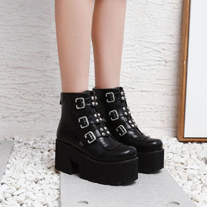 Women buckle strap chunky platform ankle short boots