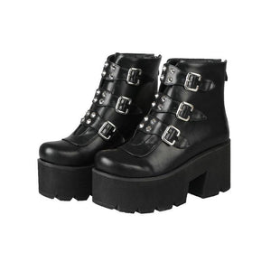 Women buckle strap chunky platform ankle short boots