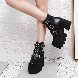 Women buckle strap chunky platform ankle short boots