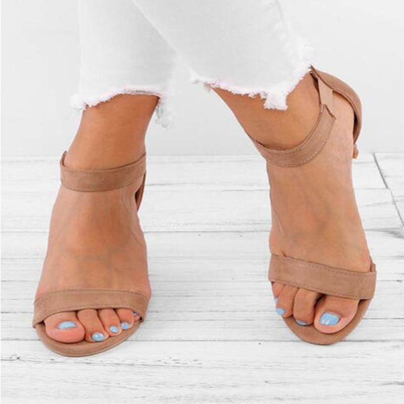 Medium Heel Upper Suede Peep Toe Sandals - GetComfyShoes