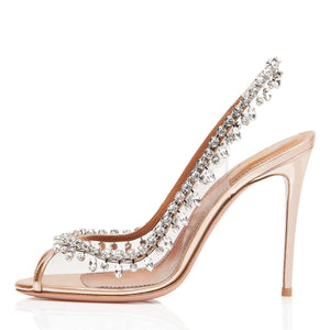 Bridal clear peep toe rhinestone slingback high wedding heels