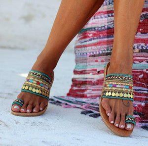Beading Tassel Flat Slide Sandals For Women - GetComfyShoes